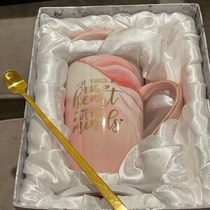 Pink and Gold Mug with Spoon